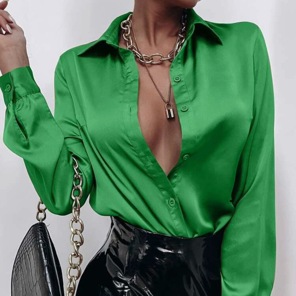Green satin shirt